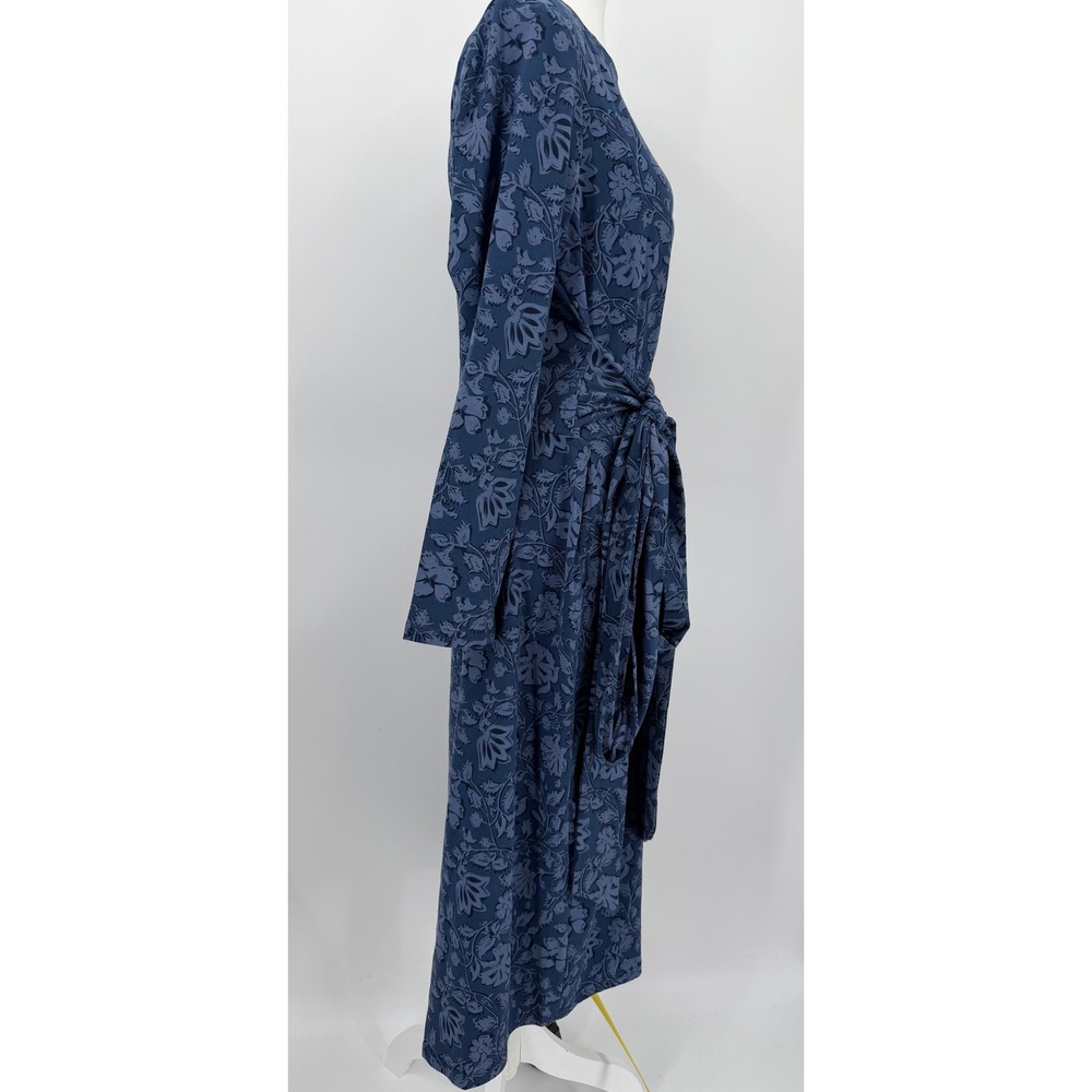 Pact Blue Floral Organic Cotton Midi Dress Long Sleeve Belted Pockets Womens L - Picture 2 of 12